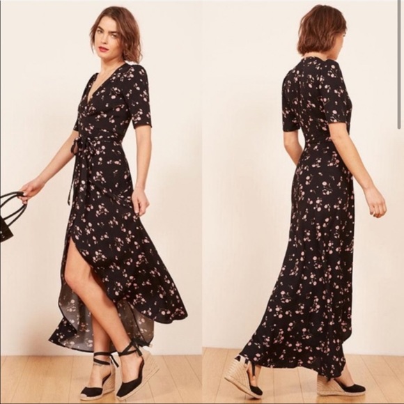 Reformation Dresses & Skirts - NWT Reformation Black Floral Print Foster Wrap Dress 2P
